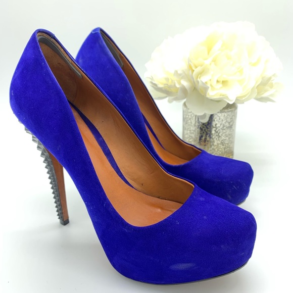 Schutz Ultra High Blue Suede Pumps Studded Heels - Picture 1 of 8